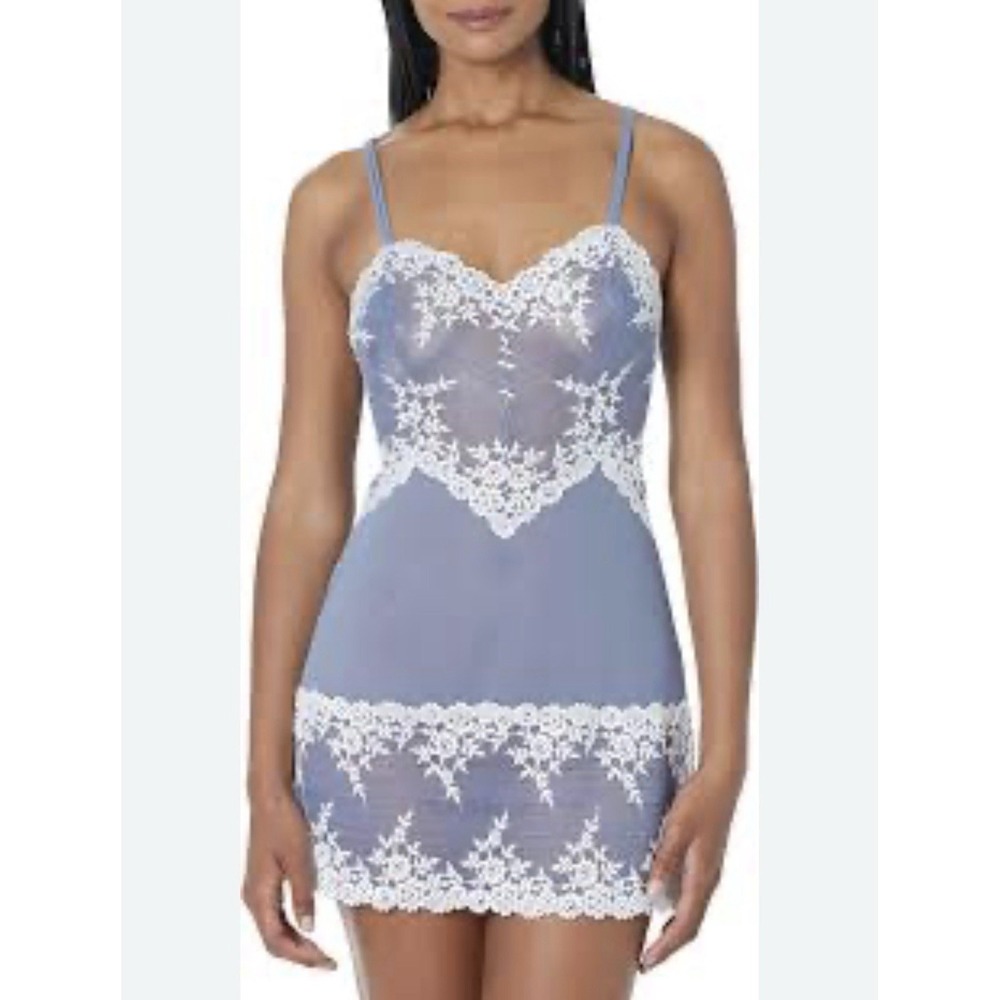 Wacoal Embrace Lace Chemise Medium Dusty Blue Adjustable Slip Dressโ NWT $72